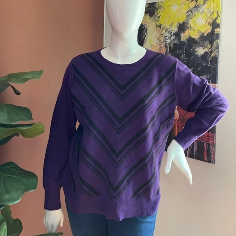 ⭐️Liz‎ Claiborne Womens Crew Neck Long Sleeve Pullover Sweater purple chevr